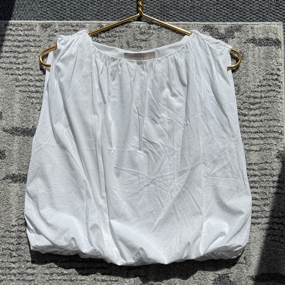 LOFT White Sleeveless Gathered Bubble Hem Tank